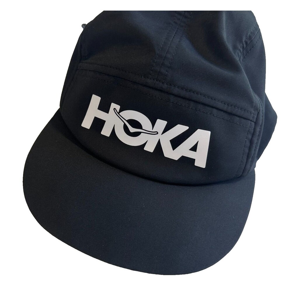 Hoka One One Black 5 Panel Hat Adjustable Performance Running Cycling  Vented